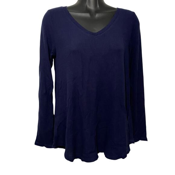 Aerie Womens Size Medium Blue V Neck Thermal Waffle Knit Long Sleeve Shirt Top - Picture 1 of 12
